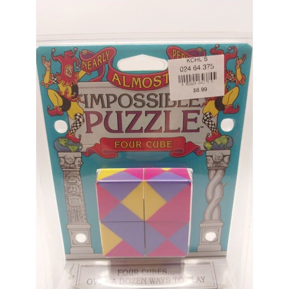 Nearly Impossible Puzzle Four Cube Multicolor Plastic Puzzle Game Brain Teaser